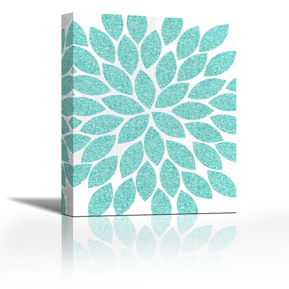 Turquoise Flower Glitter Contemporary Fine Art Giclee on
