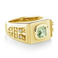 thumbnail image 3 of Gem Stone King 18K Yellow Gold Plated Silver Men's Ring Cushion Green Prasiolite and Moissanite (2.08 Cttw, Size 11), 3 of 4
