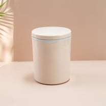 AuroraX Beige Desk Trash Can with Push-Button Lid 2.3L Small Affordable Luxury Wastebaskets Round Plastic Minimalist Trash Bin for Dormitory Bedroom Office