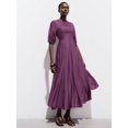 thumbnail image 4 of Womens Purple Round Neck Vintage Style A-Line Long Dress with Puff Sleeves, 4 of 8
