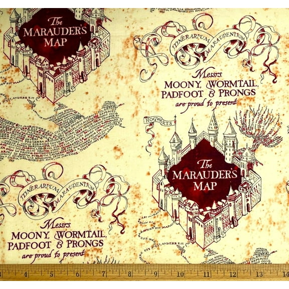 1 Fat Quarter - Harry Potter Marauder's Map "Up to No Good" Cotton Fabric - 18" X 21"
