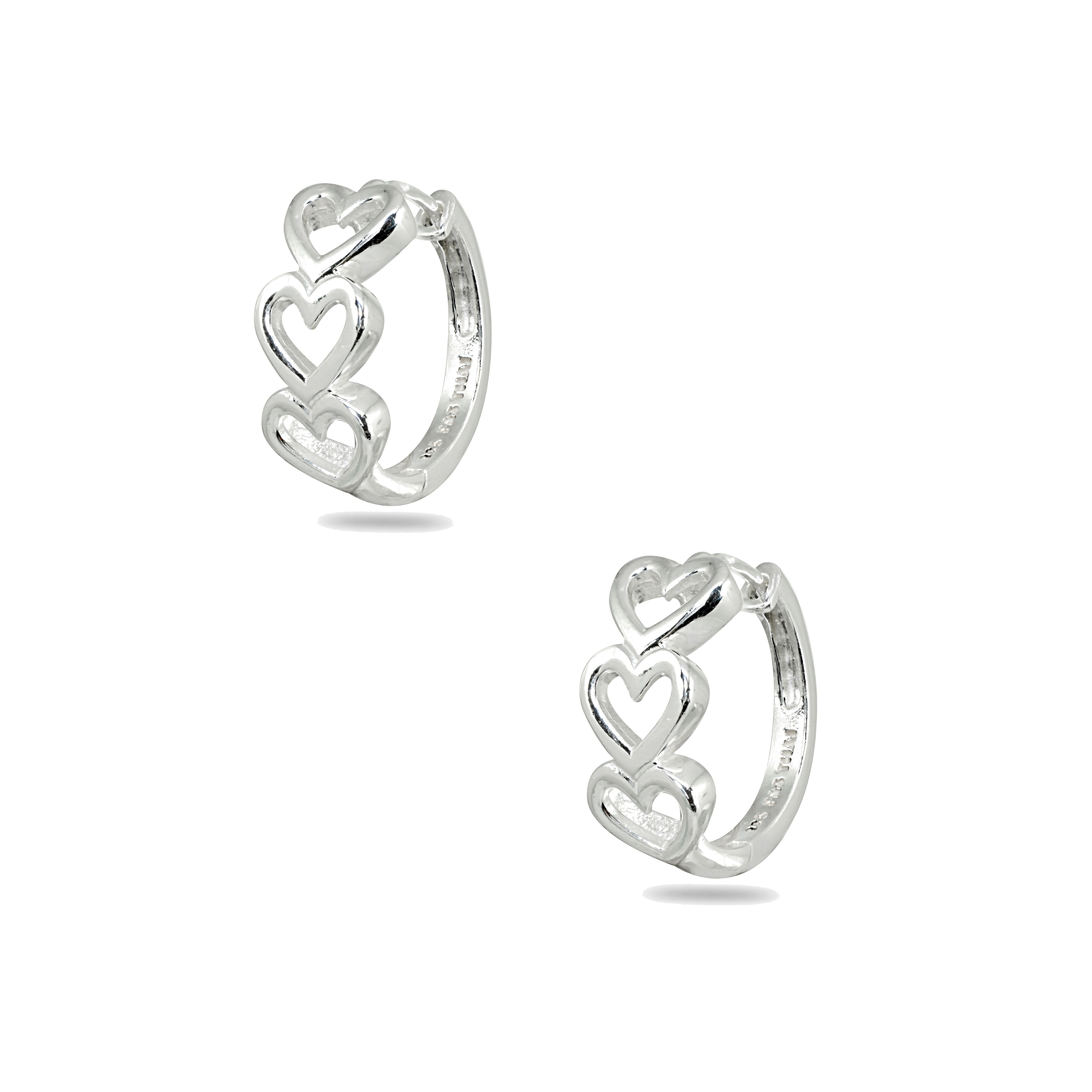 Polished Open Heart Sterling Silver Small Huggie Hoop Earrings