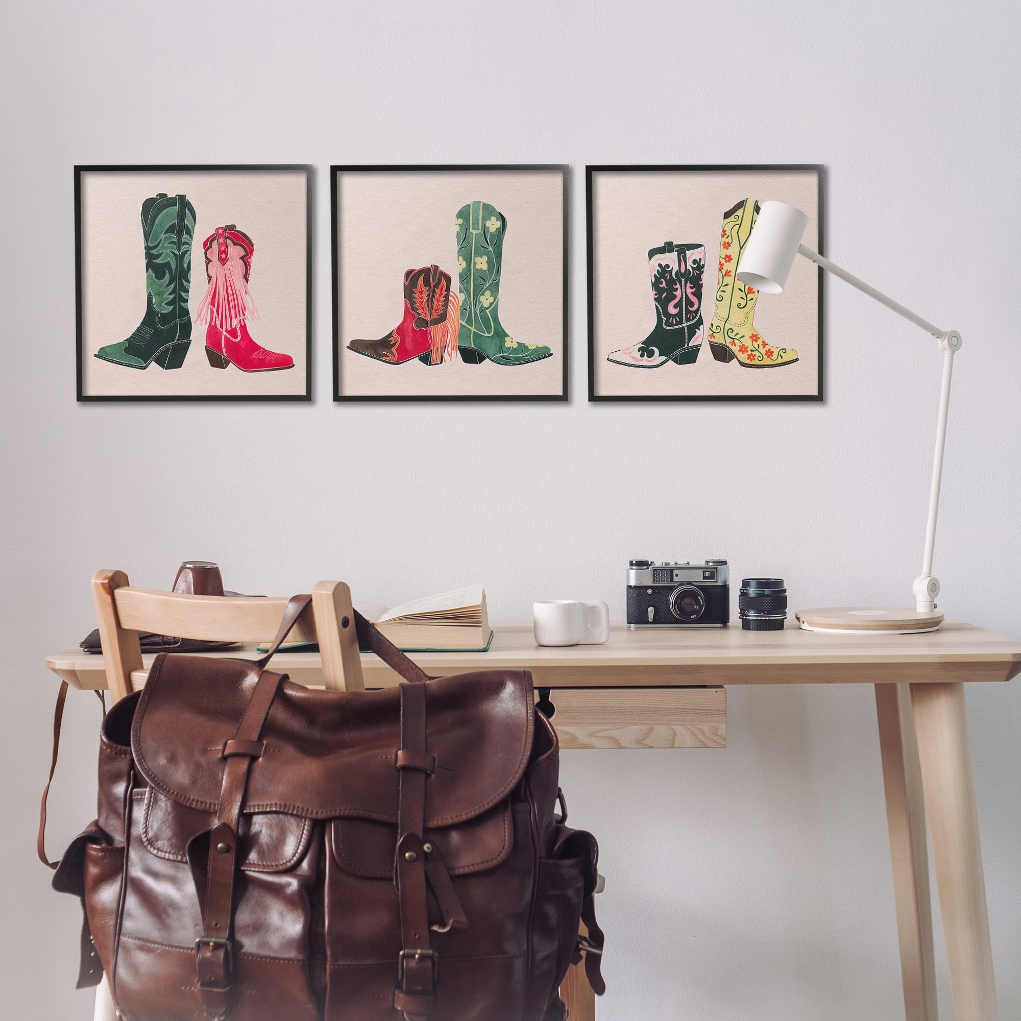 Stupell Industries Trendy Cowgirl Boots Beauty & Fashion Painting Black Framed Art Print Wall Art, 17 x 17, Set of 3