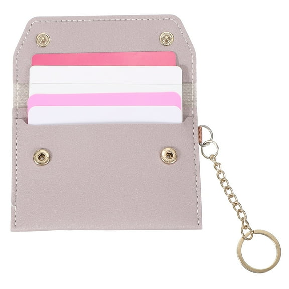 Leather Credit Card Holder, Slim Pocket Wallet for Women for Men with Detachable Keychain, Multi-Functional Dual-snap Card Organizer for ID & Cards(Light Purple)