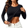 thumbnail image 4 of Loose Fit Women's Cotton Long Sleeve Top with Built-in Bra Pads,Soft Breathable Crew Neck Loungewear Shirt for Casual Daily Wear,Maternity Sleepwear,Layering Basic Tee Black L, 4 of 5
