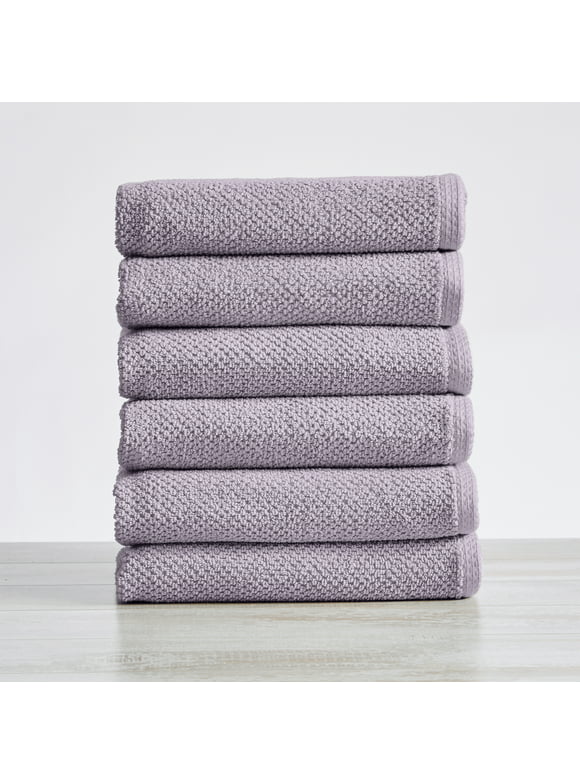 Great Bay Home Cotton Popcorn Textured Quick-Dry Towel Set  (Hand Towel (6-Pack), Lilac)