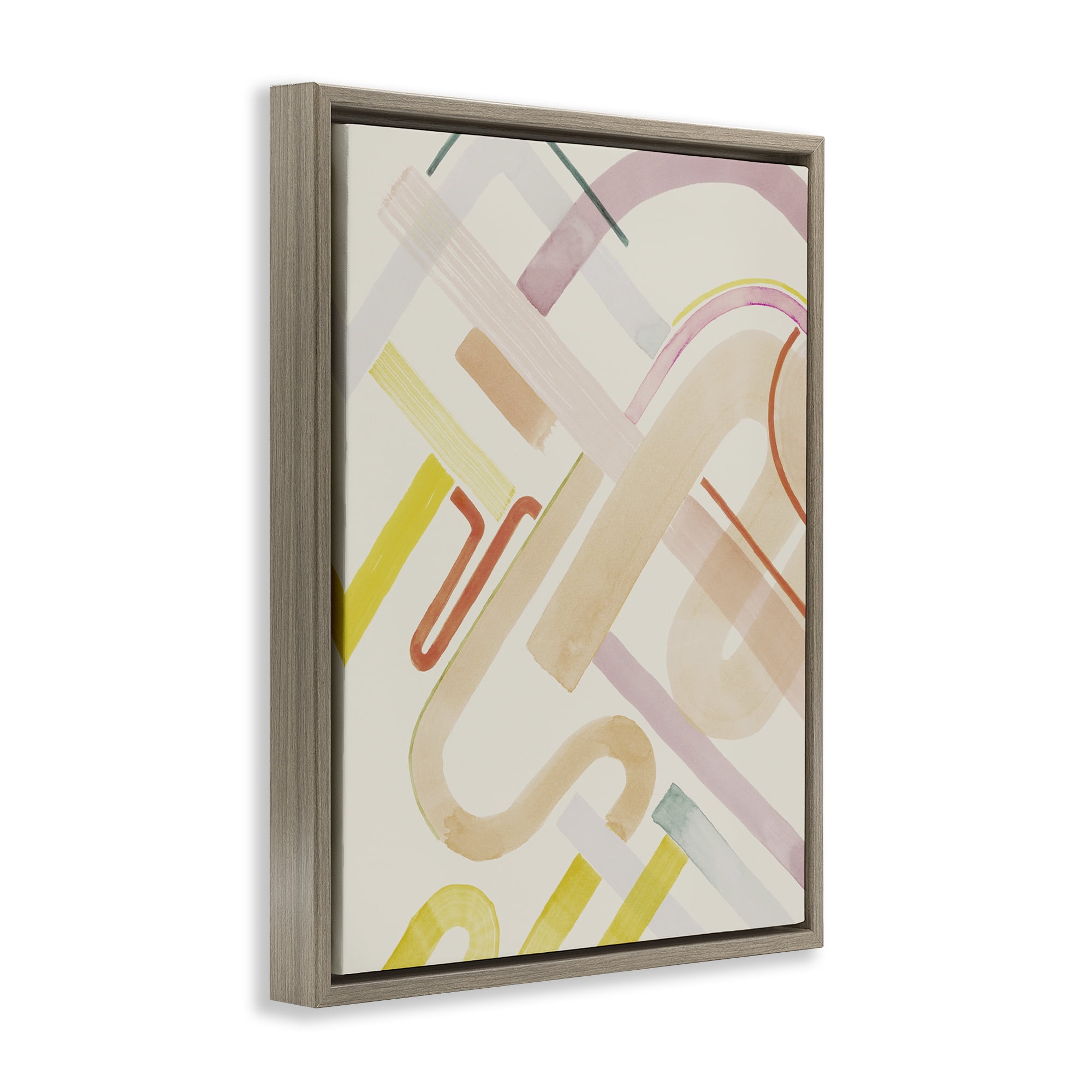 Stupell Industries Curved Forms Collage Abstract Painting Brown Floater Framed Canvas Art Print Wall Art, 25 x 31
