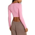 thumbnail image 6 of Douhoow Women Long Sleeve Crop Tops Tee Shirts Solid Color Vintage V Neck T-Shirt, 6 of 6