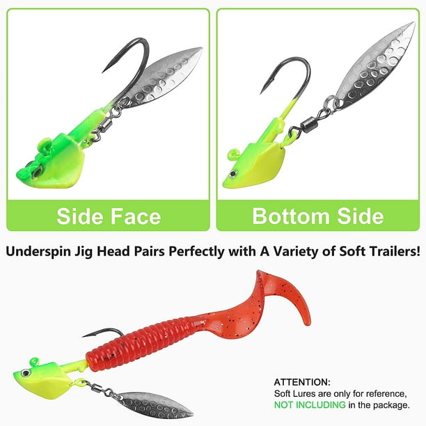 Fish Head Spinner Jig Head 5-Pack Underspin Jig Heads 1/4oz,