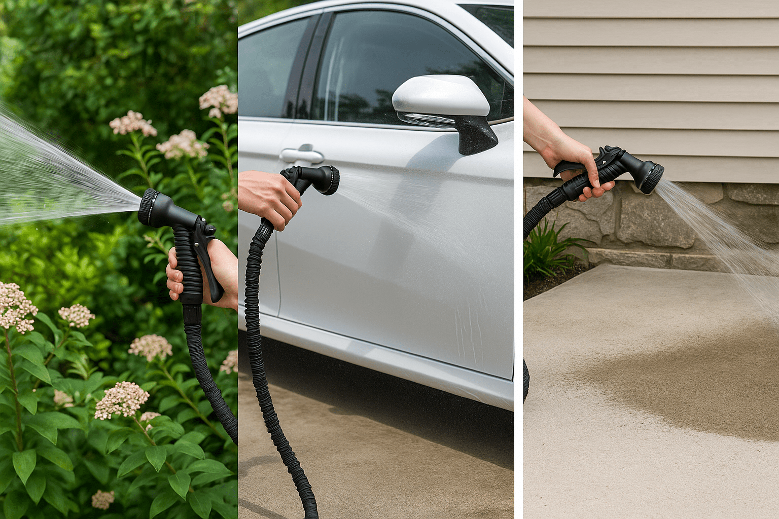 Dasoch 3-Pack Expandable Garden Hose Bundle: 25ft + 50ft + 75ft – Multi-Length Flexible, Anti-Leak Outdoor Set-Black