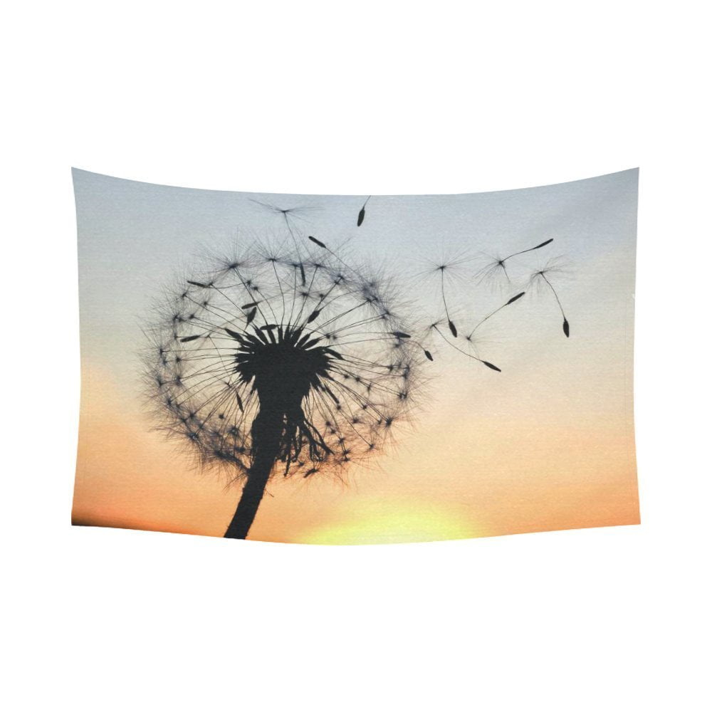 PHFZK Sunset Wall Art Home Decor, A Dandelion Blowing Seeds in the Wind