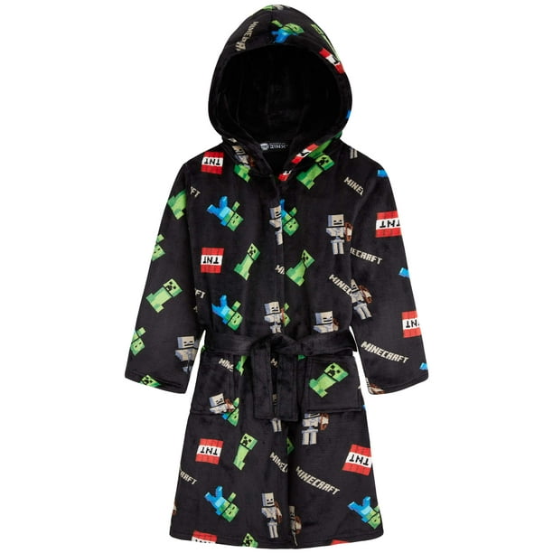 Bata de lana esponjosa de Minecraft para niños de 9 a 10 años, color negro