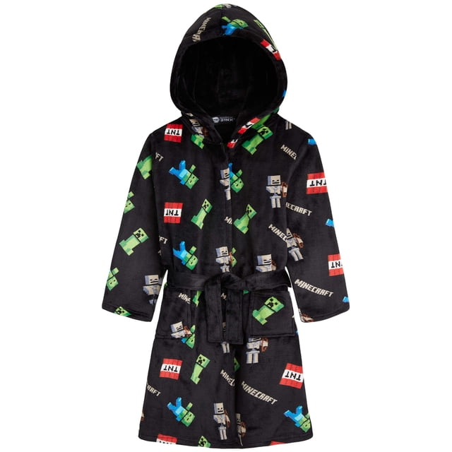 Bata de lana esponjosa de Minecraft para niños de 7 a 8 años, color negro