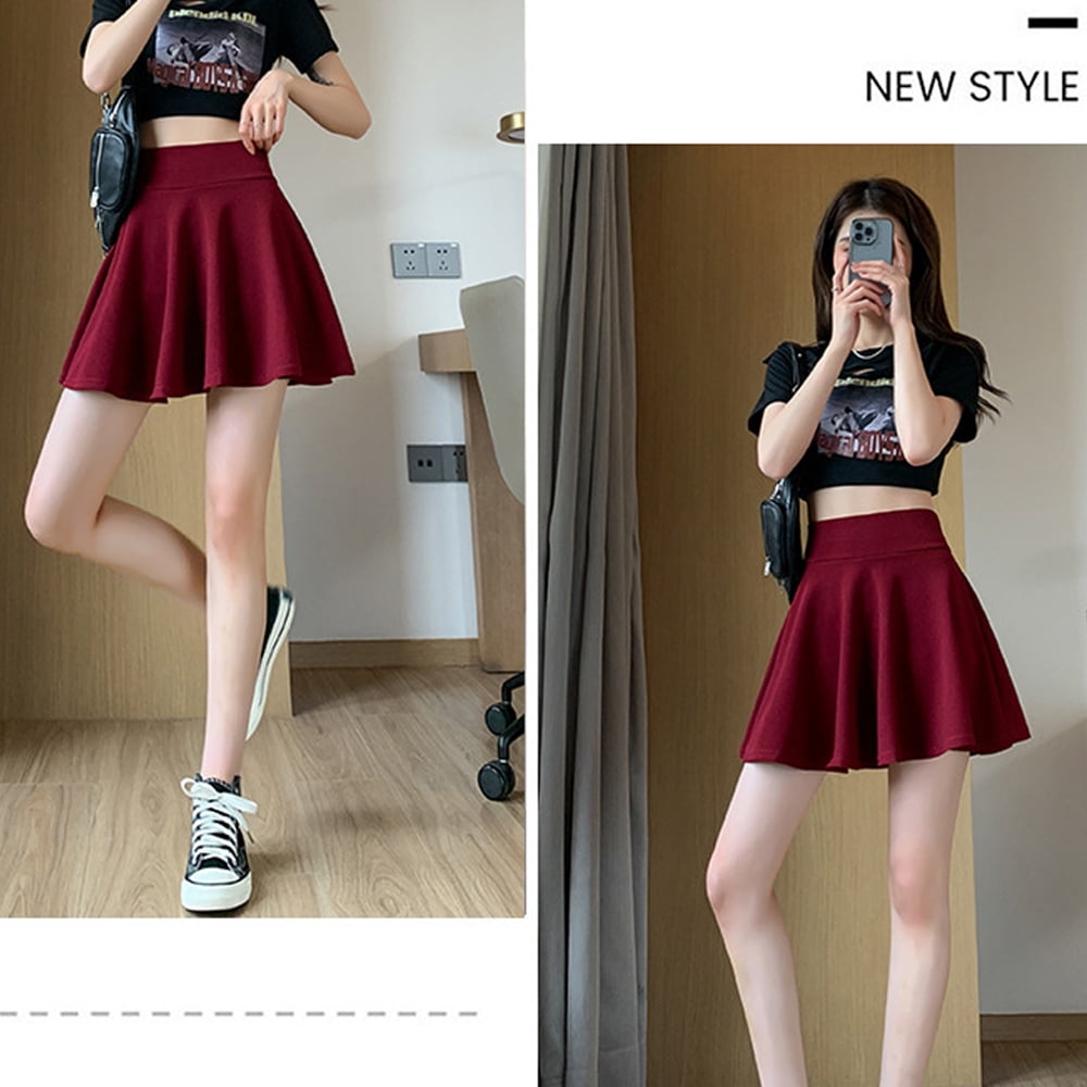 Jiarry Women s Basic Versatile Stretchy Flared Casual Mini Skater Skirt Black L