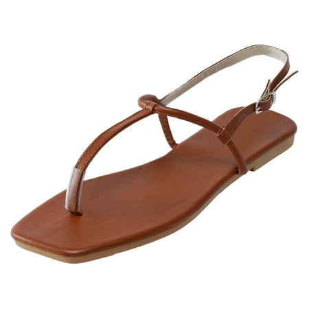 

nsendm Supportive Shoes for Women Sandals Ladies Fashion Summer Leather Solid Color Open Toe Sandals for Women Flats Brown 9.5