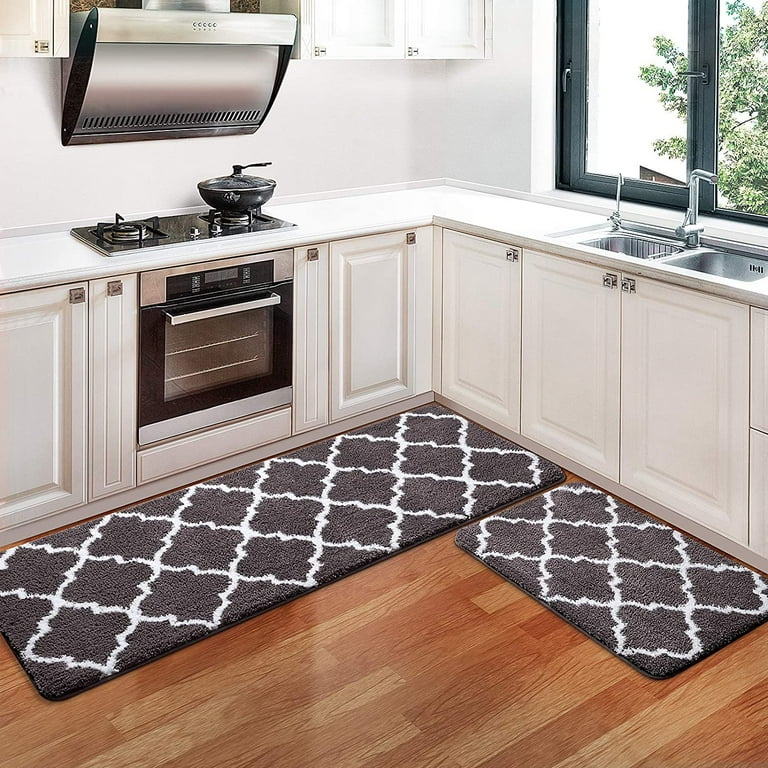 ZXNYH-Kitchen-Rugs-Washable-Kitchen-Mats-for-Floor Non-Slip Kitchen Mat Set  of 2 Absorbent Kitchen Runner with TPR Non Skid  Backing,Grey,24x35inch/24x60inch 