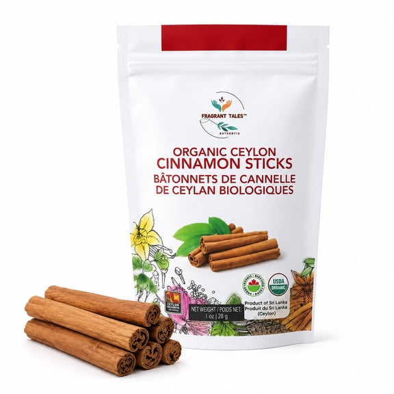 Premium Organic Ceylon Cinnamon Sticks 4" (1 oz),  5–7 sticks, True Ceylon, USDA Certified, Non-GMO, Gluten-Free, Pure Sri Lankan Cinnamon for Cooking & Baking