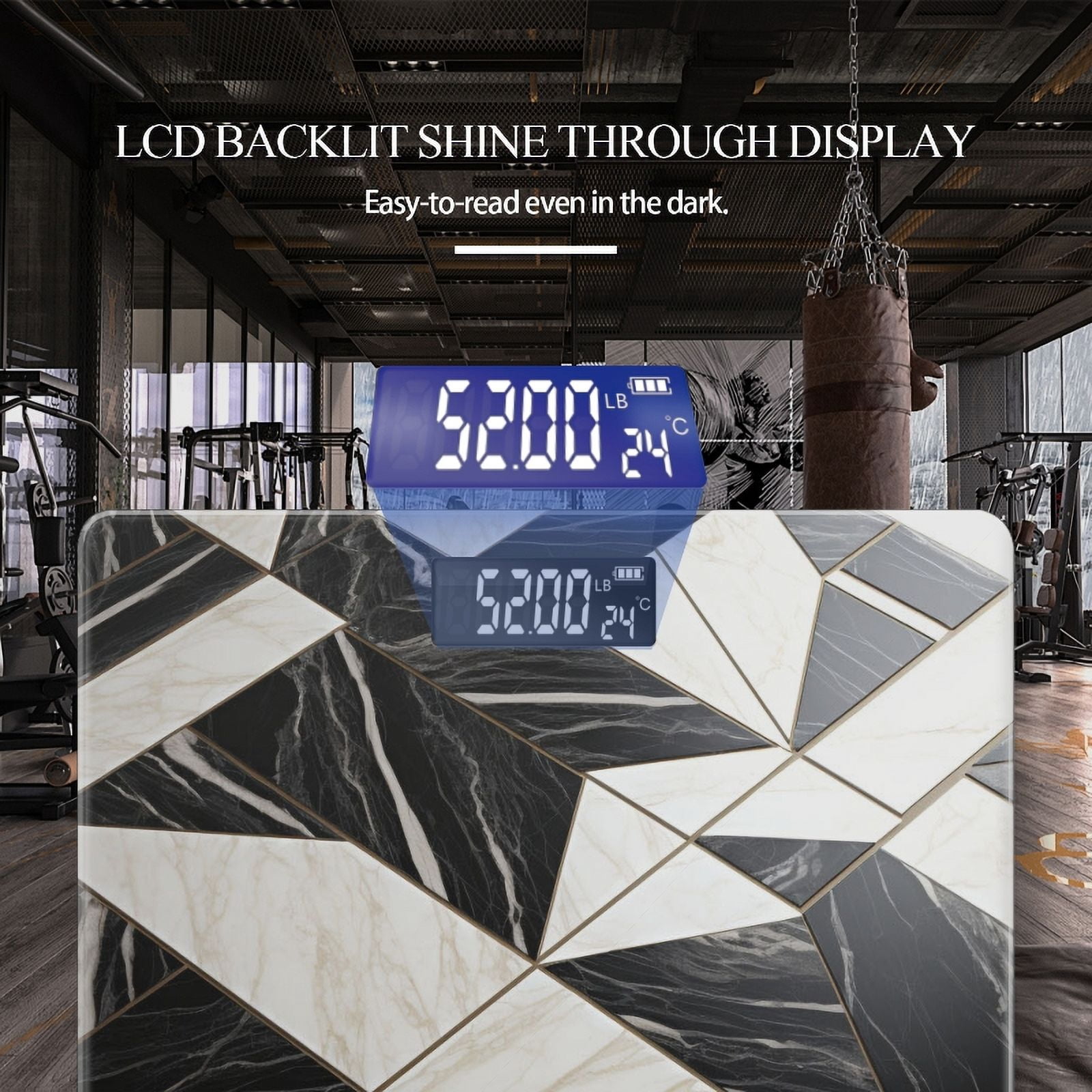 High Precision Body Weight Scale Smart Bathroom Scales with Large LCD Display(400lbs),Decorative for Bedroom-Marble Texture With Black And White Color Scheme