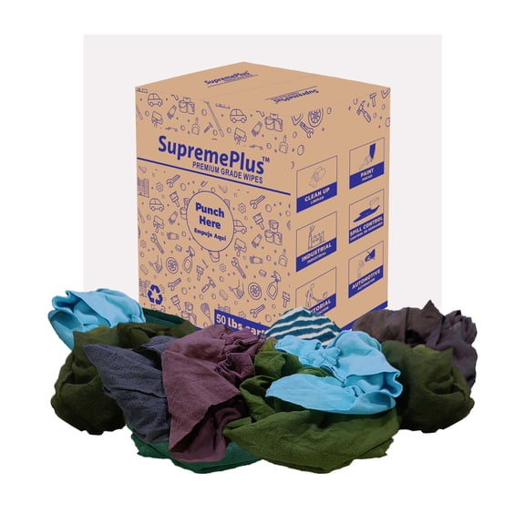 SupremePlus Recycled Color Fleece Cleaning Rags, 50 lb Box of Rags, Cotton Sweatshirt Shop Rags Bulk for Boat, Workshop Wiping, Durable Cleaning Cloths for Industrial & Commercial Use