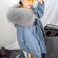 thumbnail image 5 of HTNBO Faux Fur Coat Women Winter Denim Jacket Thickened Rabbit Fur Lined Jean Jackets Removable Cropped Top Soft Coat, 5 of 6