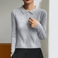 thumbnail image 4 of Zedker Women's Wool Sweaters,Long Sleeve Polo Shirts,V Neck Knitted Fall Winter Tops,Plus Size Gray XL, 4 of 5