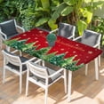 thumbnail image 2 of Red Christmas Table Cloths for 3 Foot Rectangle Tables, Winter Xmas Trees Snowflake Holiday Patio Waterproof Elastic Fitted Tablecloths, Washable Rectangular Table Cover for Camping, 2 of 8