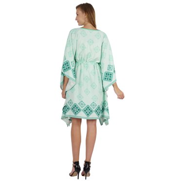 Bimba Printed Caftan Gown Maxi Robe Dress For Women Beachwear Short Swimsuit Cover Up