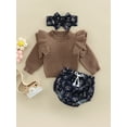 thumbnail image 2 of 3Pcs Outfits Set for Baby Girls, Long SLeeve Knit Pullover Top + Drawstring Shorts + Matching Headband Outfit, 2 of 8