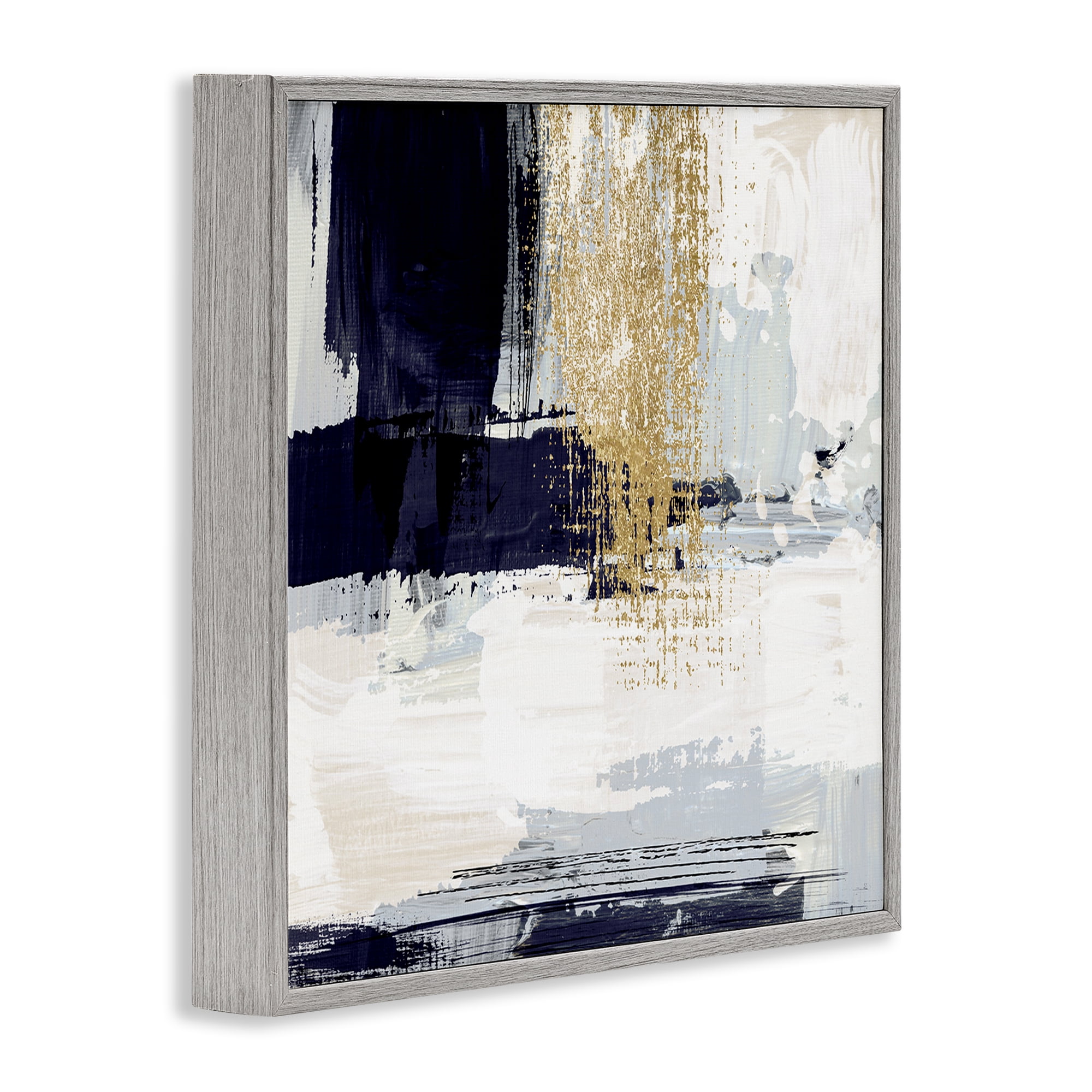Stupell Industries Gold Accented Abstract Abstract Painting Gray Framed Art Print Wall Art, 24 x 24