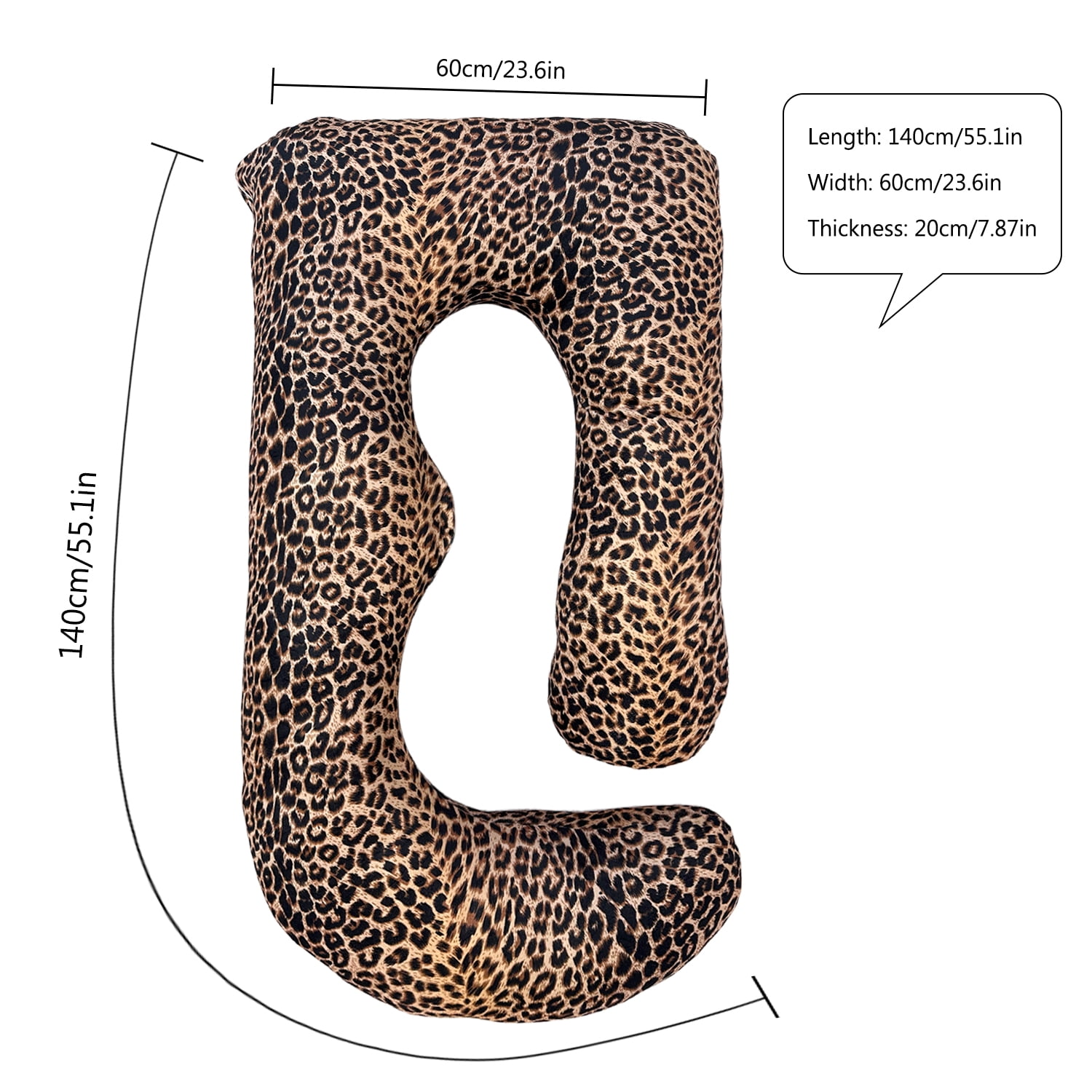 AFGFUF J-Shaped Pregnancy Pillow, 65" x 16" x 8" Full Body Maternity Support Pillow, Leopard Print with Heart Pattern