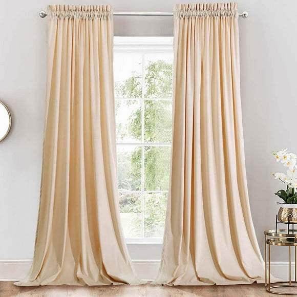 Royal Hotel Literie Panneaux de Rideaux Occultants en Velours Poche pour Tringle, Panneaux Solides Draperies en Velours Doux, Ensemble de 2 Pcs, Rideaux de 63 Pouces de long, Velours Beige