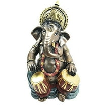 Celebration of Life and Arts Lord Ganesha Playing Dholak Drum Hindu Elephant God Deity Figurine Eastern Enlightenment Collectible Decor