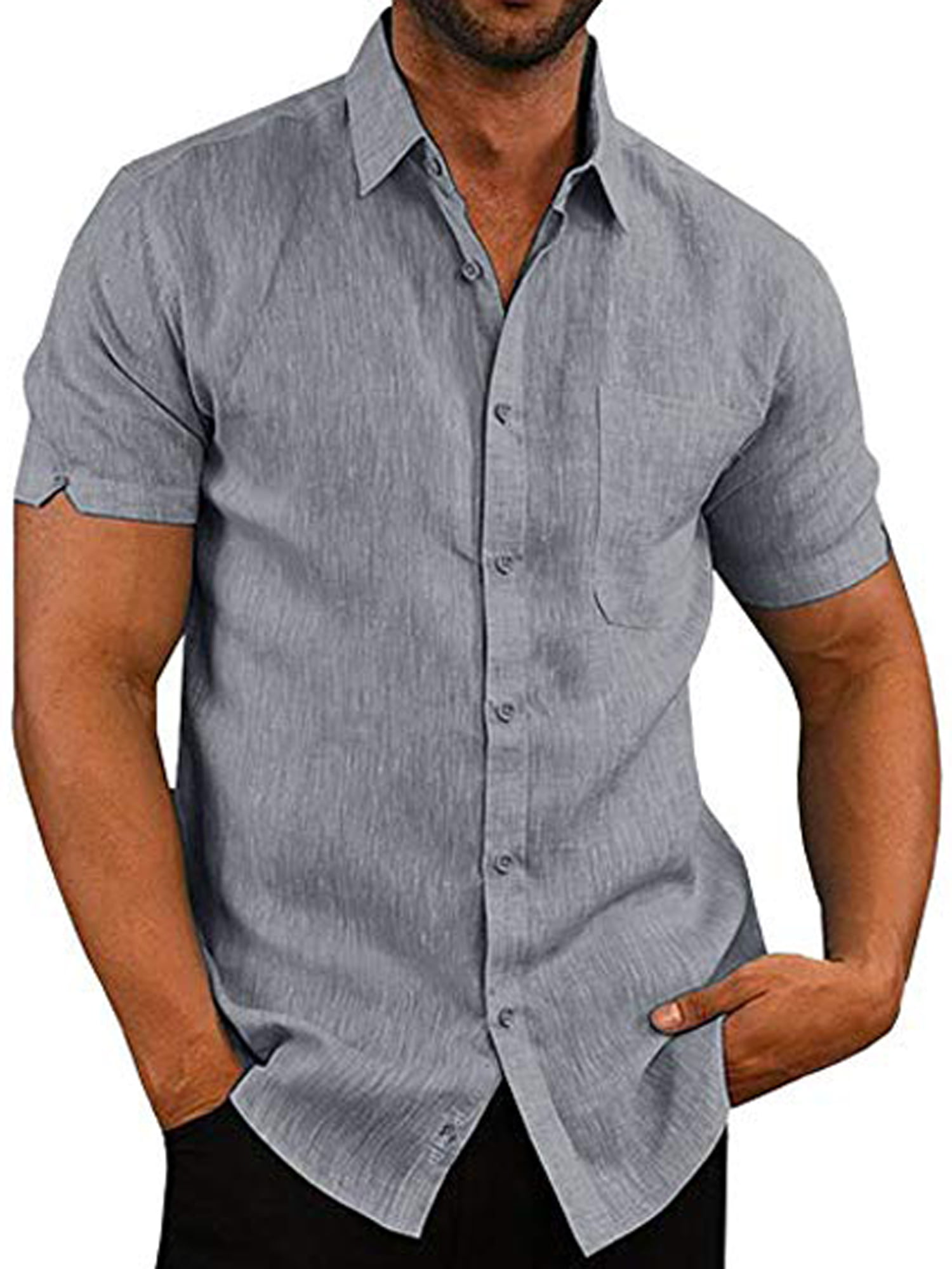Canserin Mens Casual Cotton Linen Shirts Summer Beach Button Up T Shirts Tops