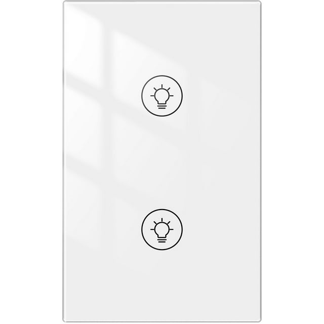 Smart WiFi Dimmer Switch, 2-Gang Touch Control, 90-250V AC, App Remote & Timer Function, Compatible with Tuya Smart Life, Voice Control Enabled, American Standard, White Finish, for LED/CFL/INC