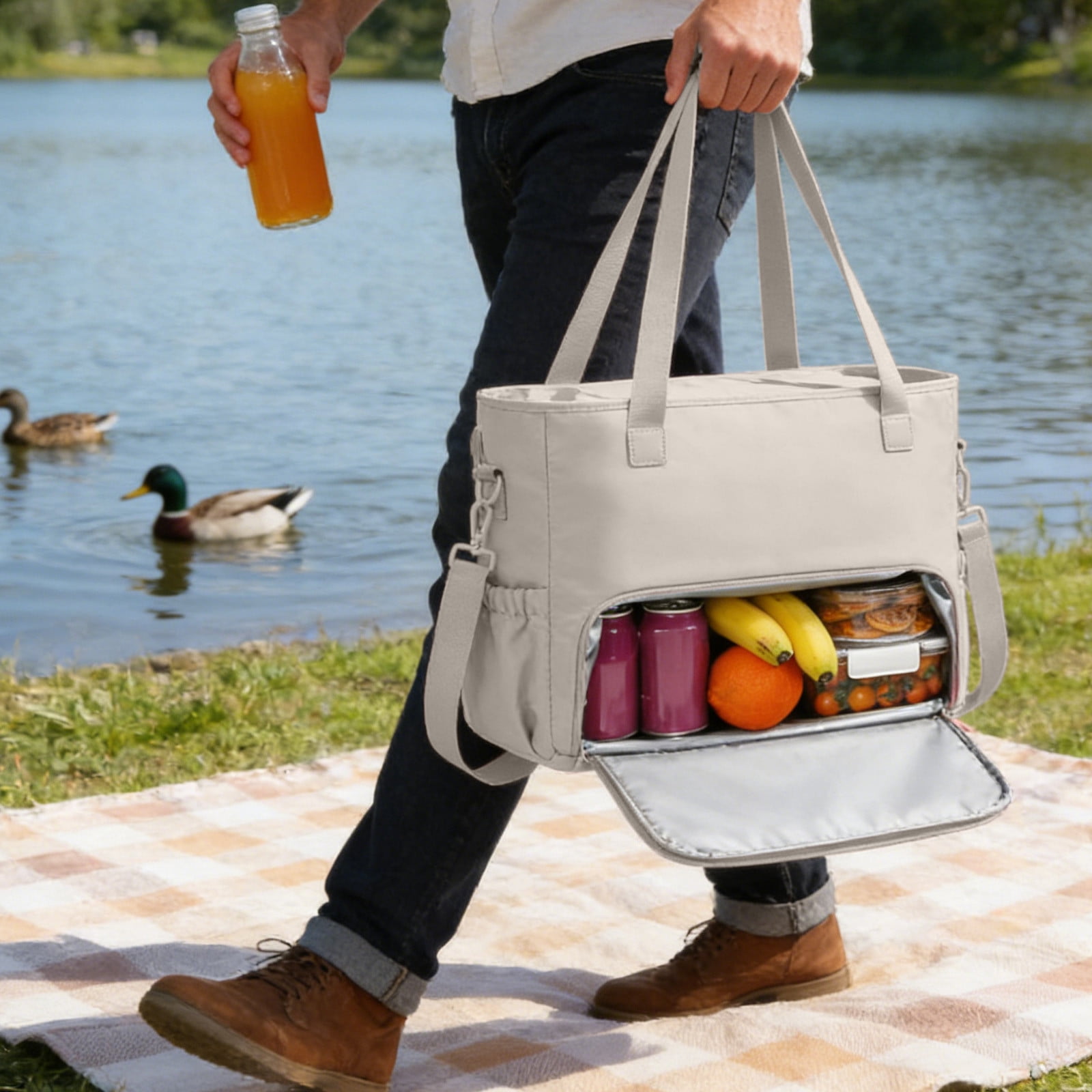 Insulated Lunch Bag for Women, 15.6 Inch Laptop Tote with Large Compartment, Waterproof Work Tote Bag with Side Pockets for Nurse, Teacher, Office, Commute, Professional Lunch Box Cooler Bag