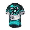 thumbnail image 6 of Lsque Geometry Dash print Men's Cuban Collar Short Sleeve Shirt Summer Beachwear Casual Button Down Fashionable Vacation Leisure Shirt-3X-Large, 6 of 7