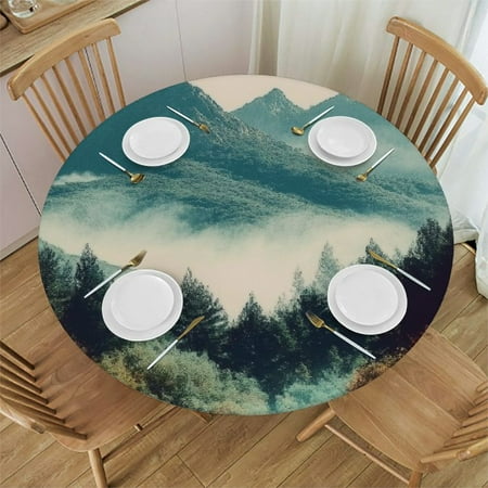 

Autua Mountain Trees River Round Tablecloth Waterproof Stain-Resistant 31 -35