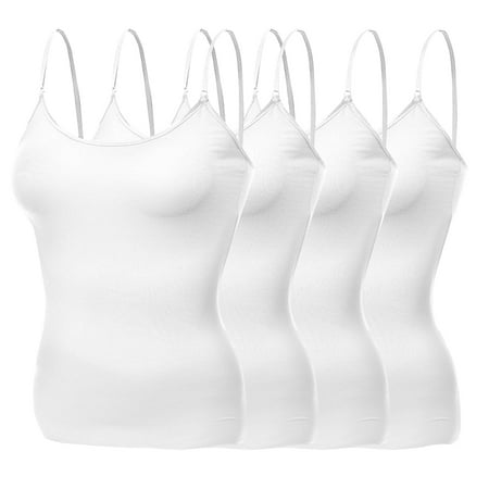 

Essential Basic Women Layering Basic Short Camisole Cami Adjustable Strap Tank Top - 4Pk - 4 White M