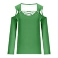 thumbnail image 5 of HAPIMO Women's Loose Shirts Vacation Fashion Solid Color Tops Workout Cold Shoulder Tees Outfits Casual Elegant Keyhole Neck Pullovers Green S, 5 of 5