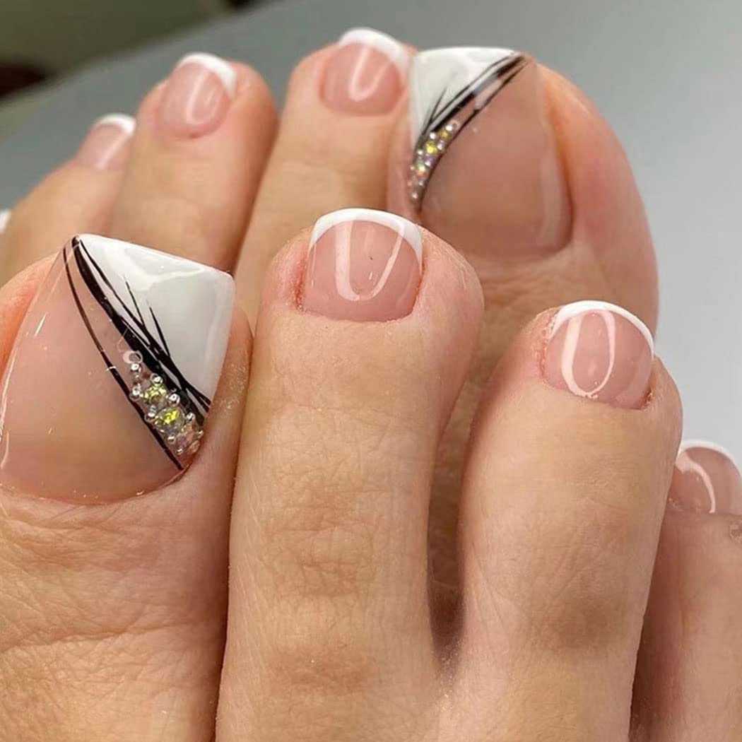 French Press on Toenails Square Short Fake Toe Nails Tips Acrylic