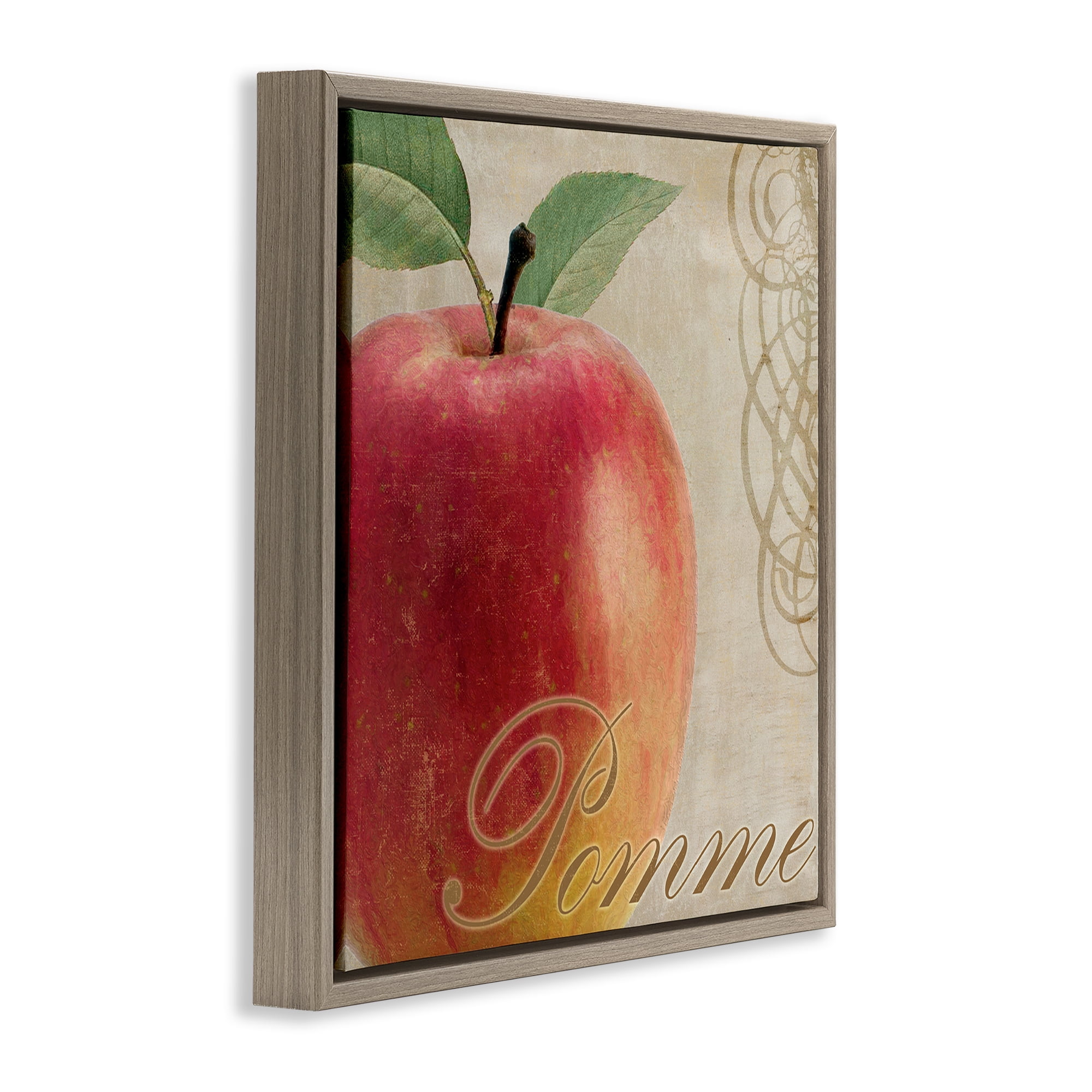 Stupell Industries Vintage French Apple Food & Beverage Painting Brown Floater Framed Canvas Art Print Wall Art, 18 x 18