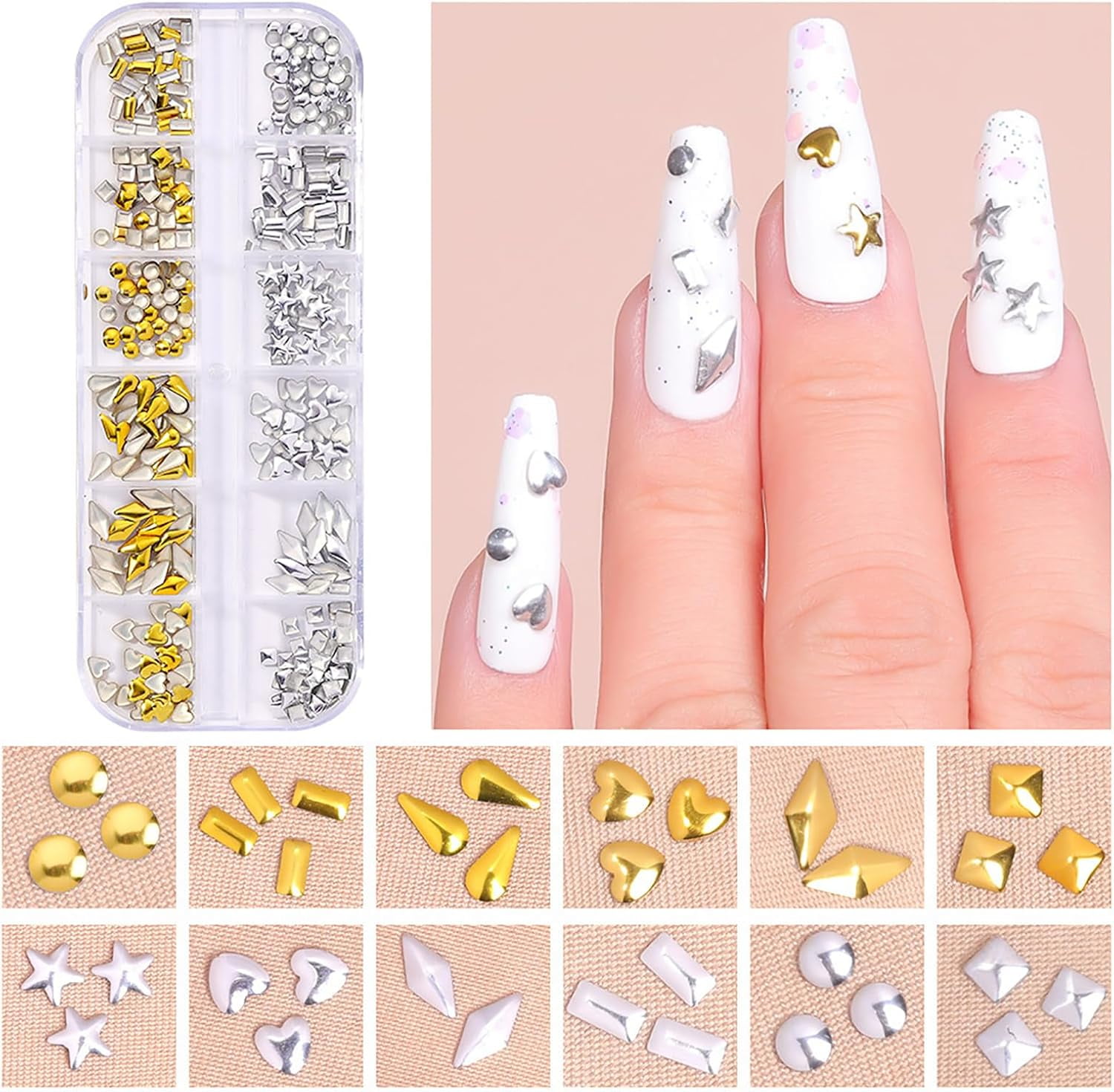 36 Grids Punk Nail Charms 3D Cone Nail Art Charms Metal Spike Nail Studs Rivet Nail Jewels Charm Nail Decorations for Nail Salon or DIY Craft Supplies