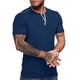 thumbnail image 2 of Camisas de cuello en V con botones de talla grande para hombre Camisetas de manga corta de color sólido Pompotops  oipoqjl34118, 2 of 4