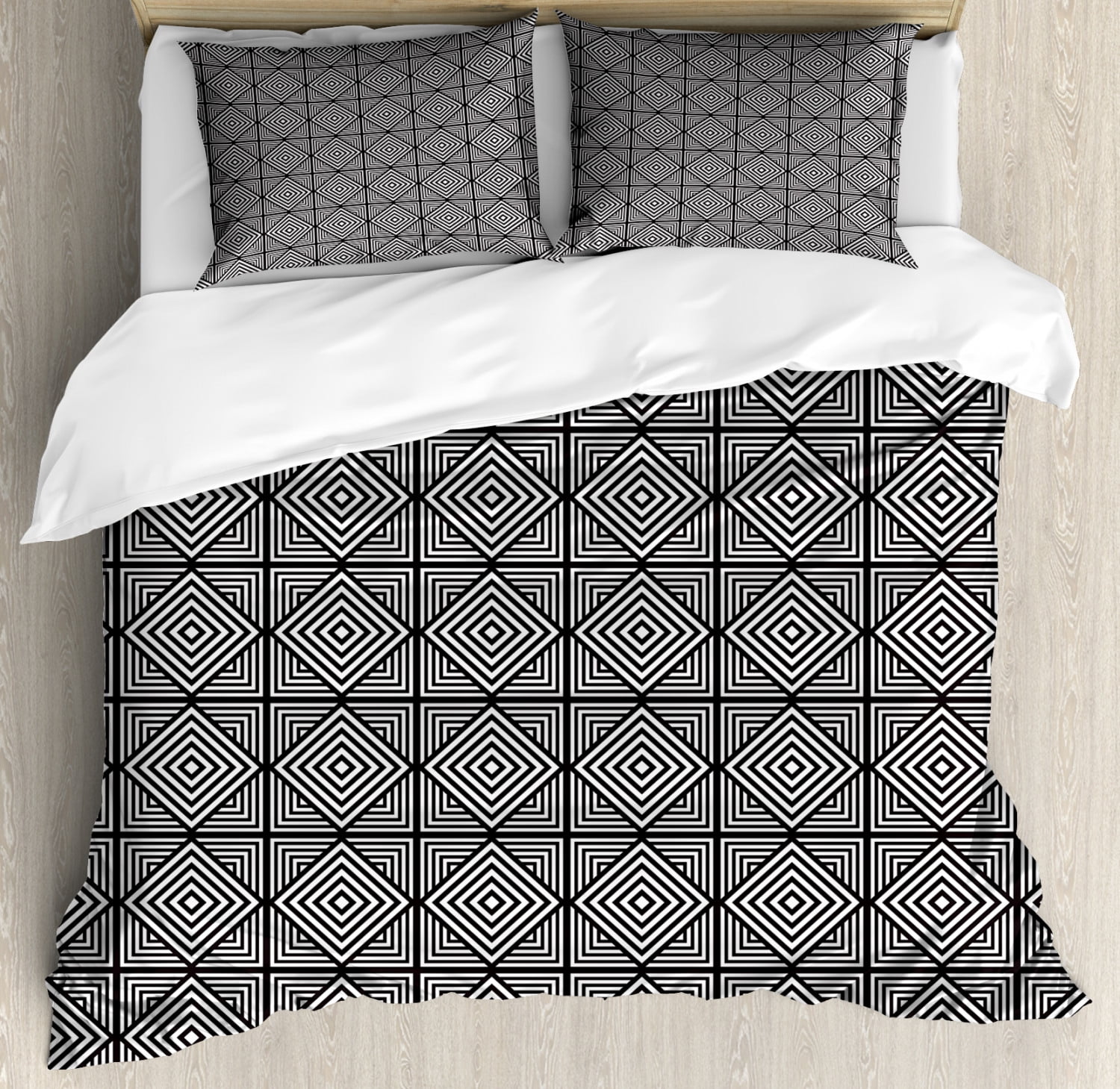 Geometric Duvet Cover Set, Simple Modern Art Repetition with Nested