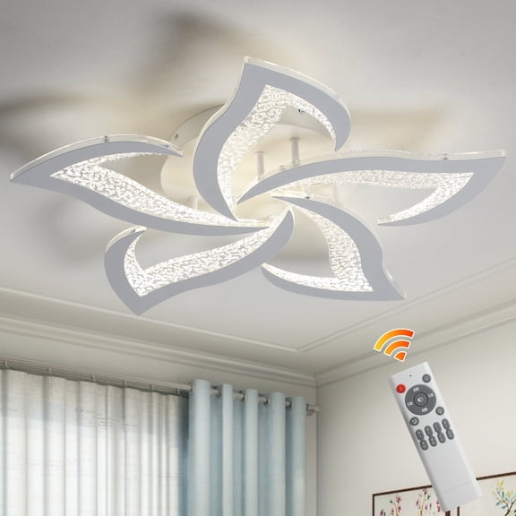 Ganeed Modern White Ceiling Light, 23.6in Dimmable LED Flush Mount, Acrylic Flower Remote Control Lamp for Living Room Dining Bedroom Kitchen