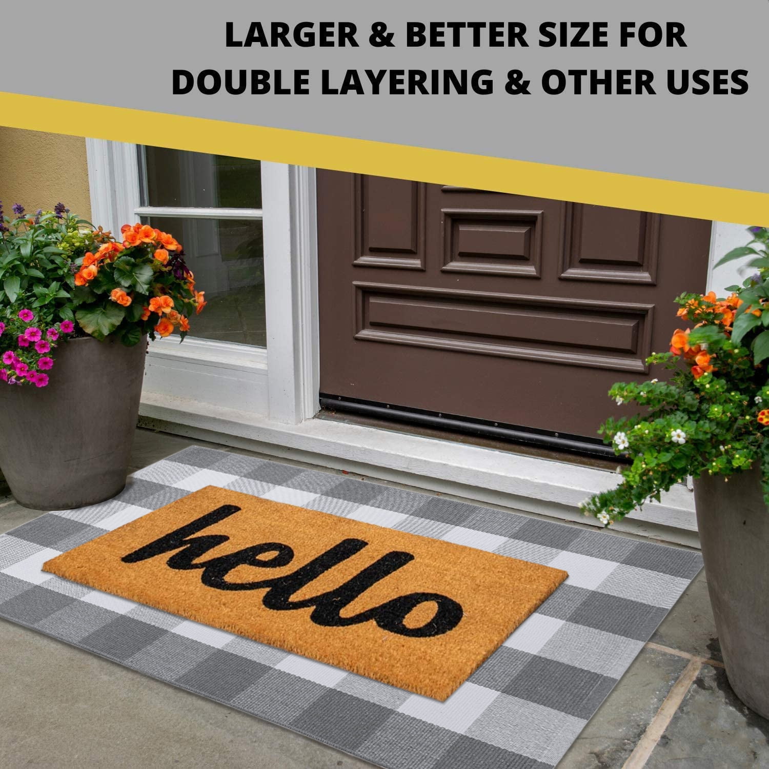 Delxo Welcome Mat Outdoor Entryway Rug 30x18 + Buffalo Plaid Rug Che