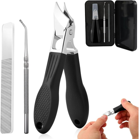 Eagle Beak Beveled Nail Clippers,Wide Jaw Opening Anti-Splash Slanted Nail Clipper,Edge Nail Clippers 3-Piece Set,Long Handle Wide Jaw Opening Anti-Splash Slanted Nail Clipper for Men Women(Black)