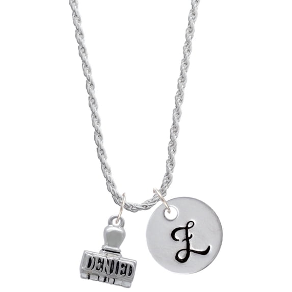 Delight Jewelry Silvertone 3-D ''Denied'' Stamp Silvertone Script Initial Disc - Z - Charm Necklace, 20"+3"