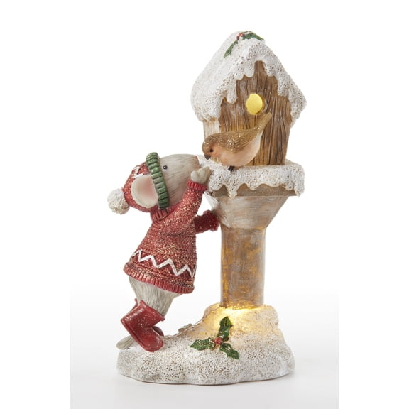 3.7 x 6.5" Resin LED Mouse w/ Birdhouse