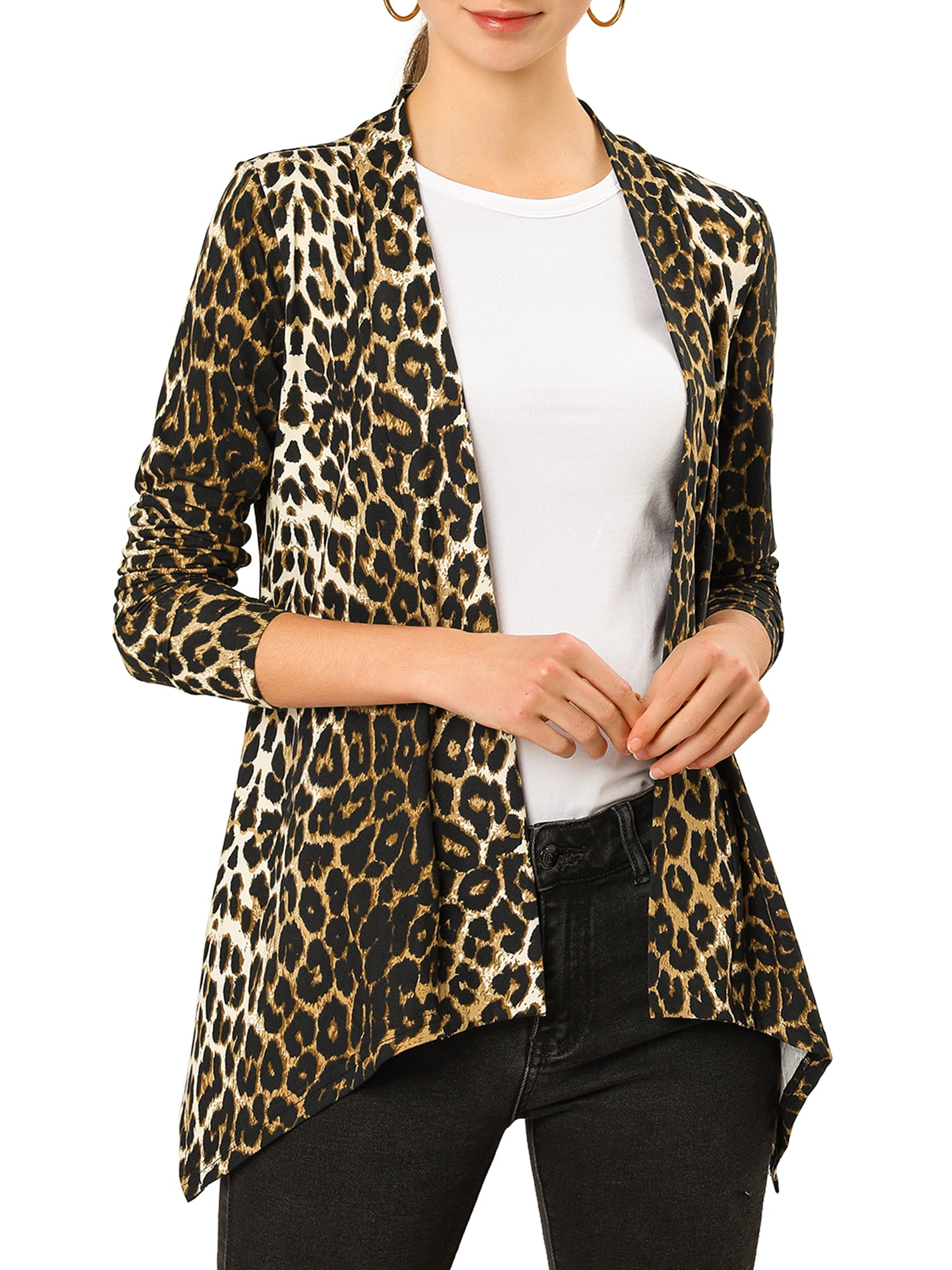 Unique Bargains - Women's Long Sleeve Open Front Leopard Print Cardigan ...